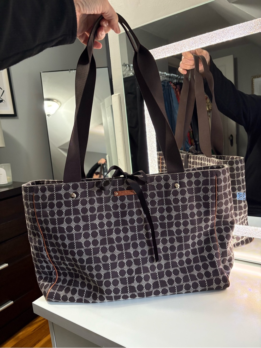 kate spade Brown and Cream Printed Tote with Dark Brown Straps - Picture 2 of 16